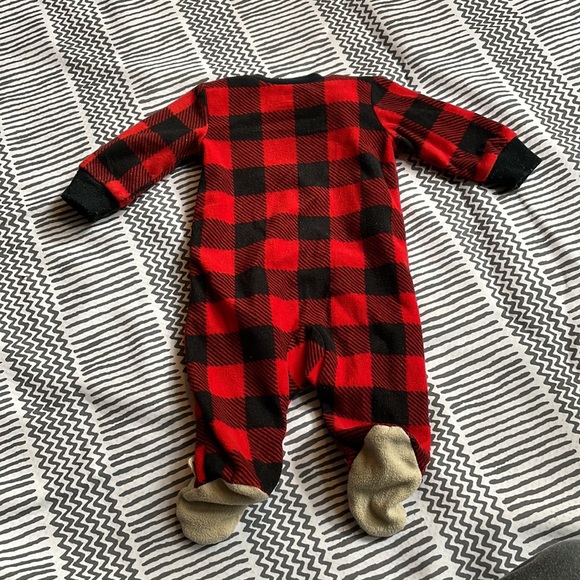 Red and black fleece two way zipper footed deer sleeper - Picture 6 of 6